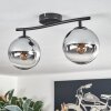 Gastor ceiling light, globe light chrome, clear, Smoke-coloured, 2-light sources