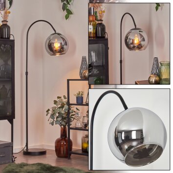 Koyoto globe light, floor lamp chrome, Smoke-coloured, 1-light source