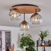 Koyoto ceiling light, globe light 40 cm brown, Wood like finish, black, 3-light sources