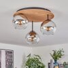 Koyoto ceiling light, globe light 40 cm brown, Wood like finish, black, 3-light sources