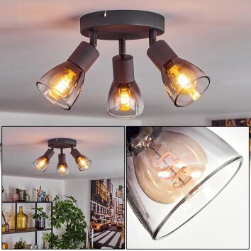 Medelim ceiling light clear, Smoke-coloured, 3-light sources