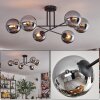 Gastor ceiling light, globe light 15 cm chrome, Smoke-coloured, 6-light sources