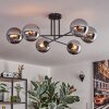 Gastor ceiling light, globe light 15 cm chrome, Smoke-coloured, 6-light sources