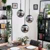 Gastor hanging light, globe light 30 cm chrome, Smoke-coloured, 3-light sources