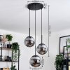 Gastor hanging light, globe light 30 cm chrome, Smoke-coloured, 3-light sources