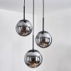 Gastor hanging light, globe light 30 cm chrome, Smoke-coloured, 3-light sources