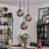 Gastor hanging light, globe light 30 cm chrome, Smoke-coloured, 3-light sources