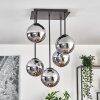 Gastor ceiling light, globe light chrome, Smoke-coloured, 5-light sources