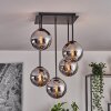 Gastor ceiling light, globe light chrome, Smoke-coloured, 5-light sources