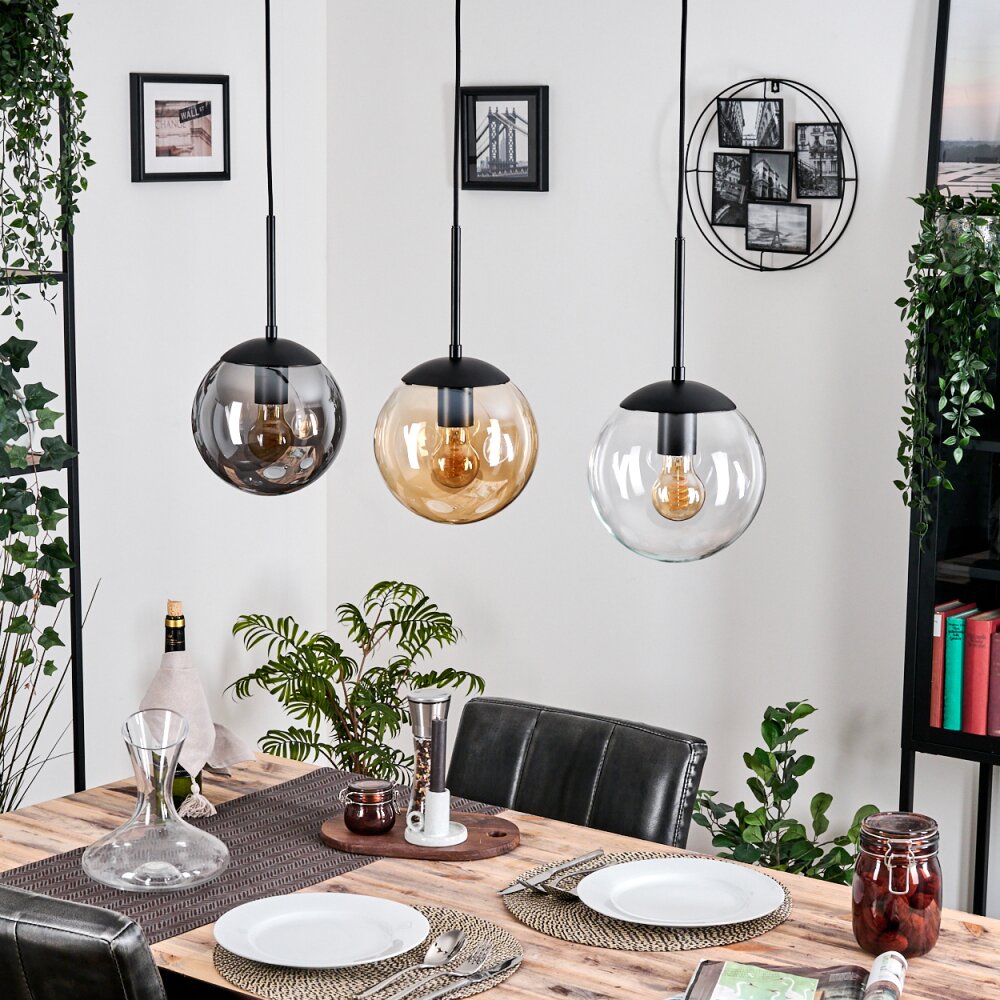 Gastor hanging light, globe light Amber, clear, Smoke-coloured, 3-light sources