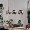 Gastor hanging light, globe light chrome, clear, Smoke-coloured, 3-light sources