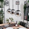 Gastor hanging light, globe light chrome, clear, Smoke-coloured, 3-light sources