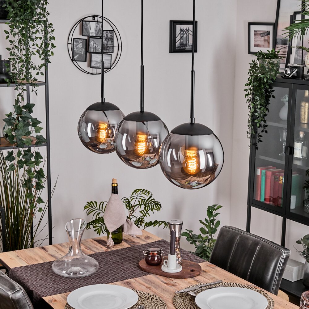 Gastor hanging light, globe light clear, Smoke-coloured, 3-light sources main product photo
