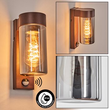 Encoberta outdoor light, outdoor wall light rust-coloured, 1-light source, Motion sensor