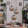 Gastor hanging light, globe light 30 cm chrome, Smoke-coloured, 3-light sources