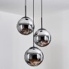 Gastor hanging light, globe light 30 cm chrome, Smoke-coloured, 3-light sources