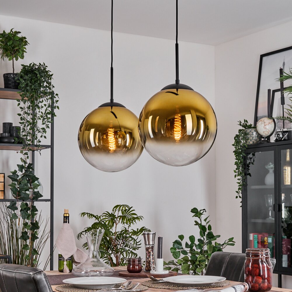 Gastor hanging light, globe light, pendant light gold, clear, 2-light sources