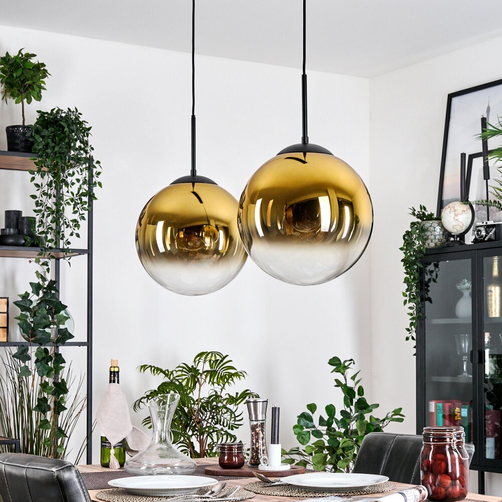 Gastor hanging light, globe light, pendant light gold, clear, 2-light sources