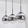 Gastor hanging light, globe light, pendant light chrome, clear, Smoke-coloured, 3-light sources