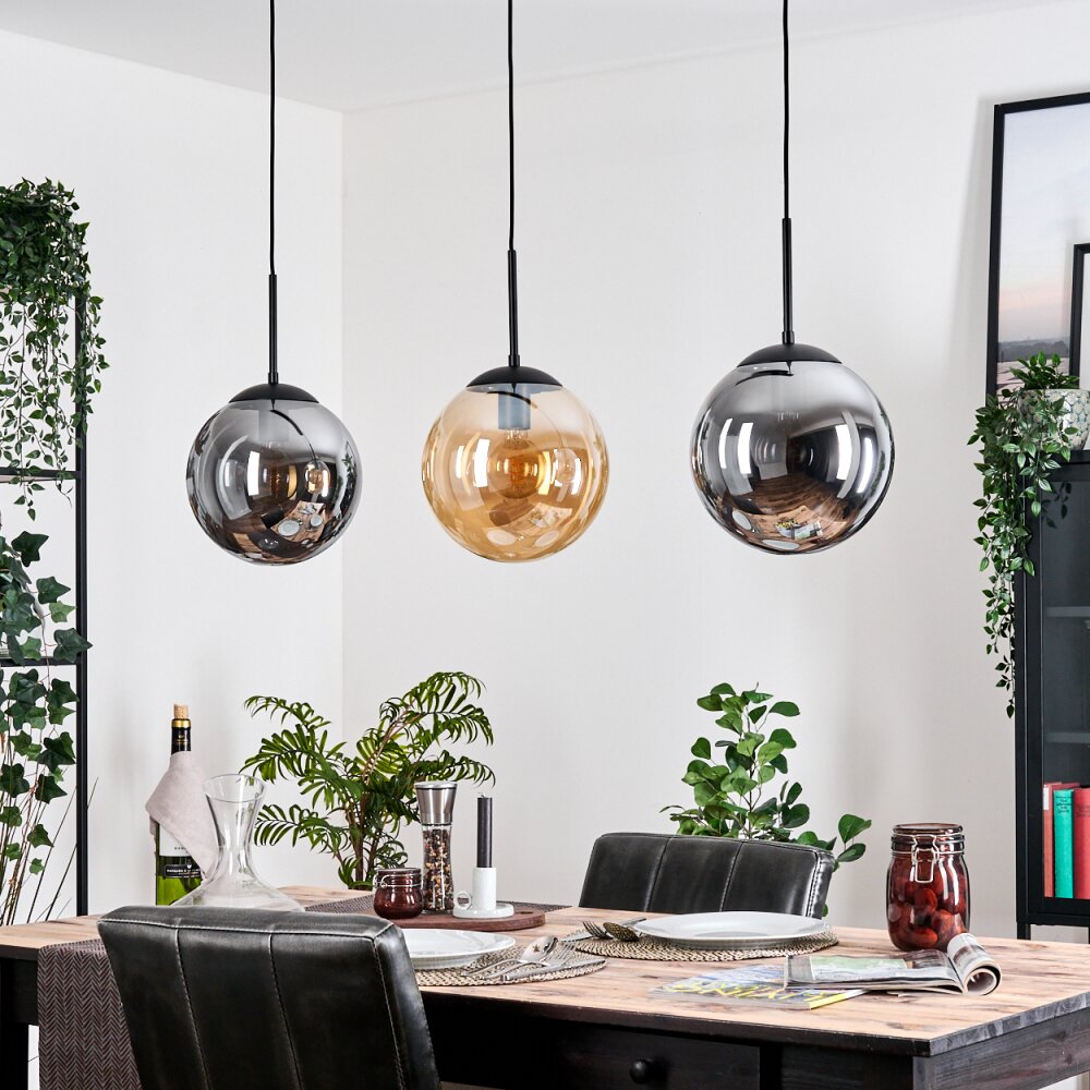 Gastor hanging light, globe light, pendant light Amber, Smoke-coloured, 3-light sources