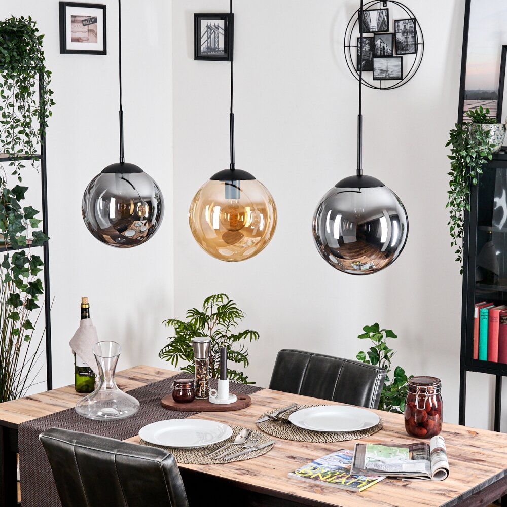 Gastor hanging light, globe light, pendant light Amber, Smoke-coloured, 3-light sources
