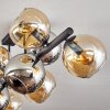 Koyoto ceiling light, globe light Amber, chrome, Smoke-coloured, 10-light sources