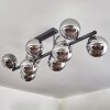 Gastor ceiling light, globe light chrome, Smoke-coloured, 10-light sources