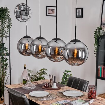 Gastor hanging light, globe light, pendant light chrome, Smoke-coloured, 4-light sources