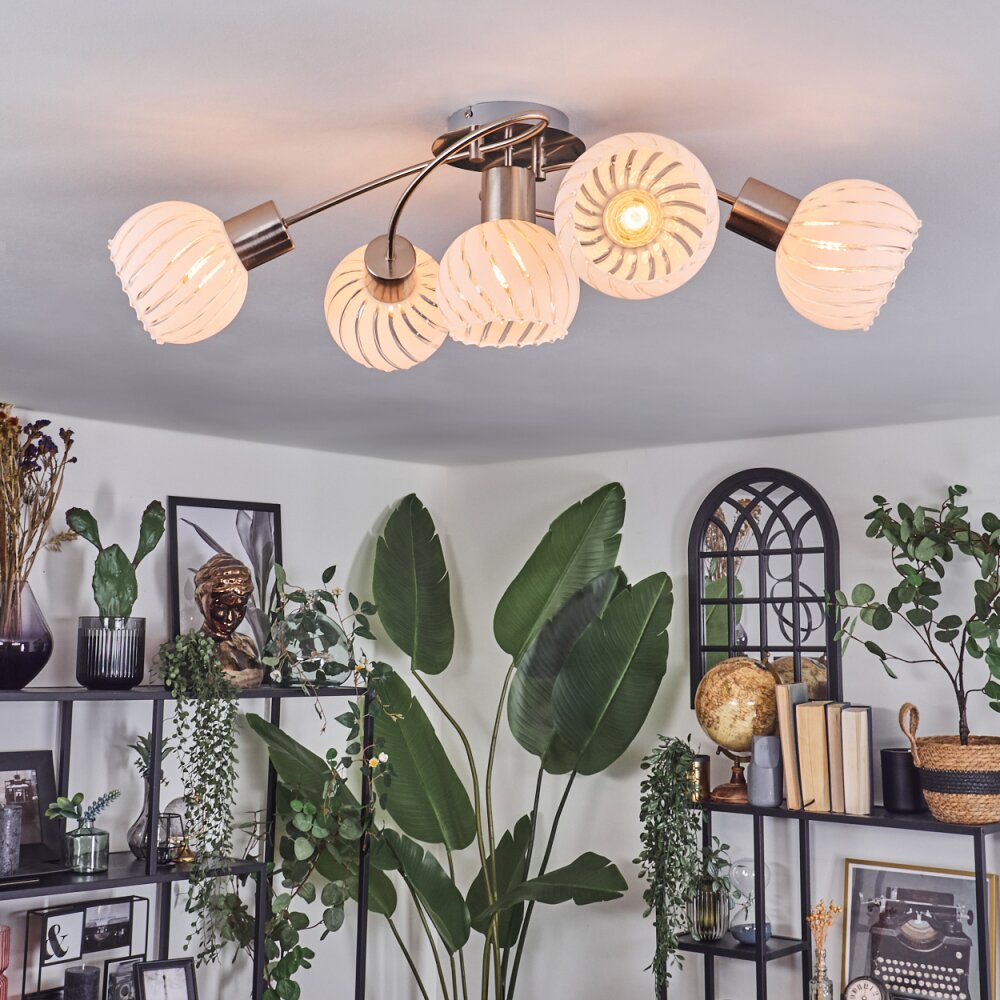 Dysted ceiling light, globe light matt nickel, 5-light sources