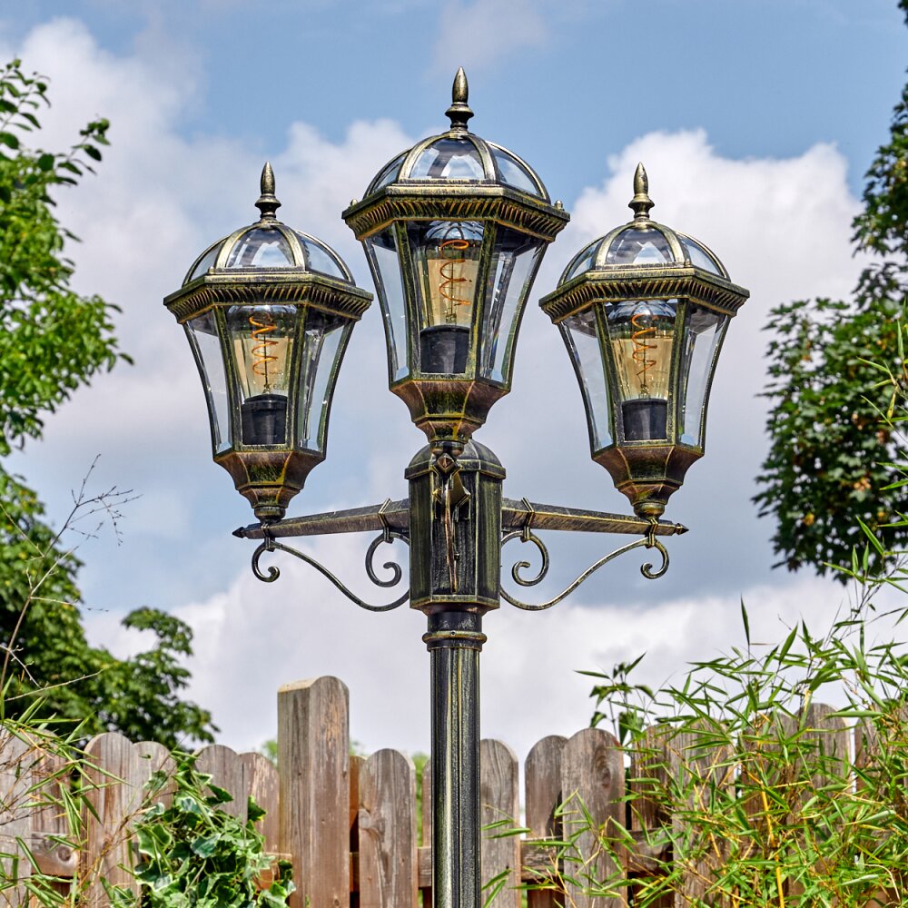 Lavajo outdoor light, lamp post, path light gold, black, 3-light sources