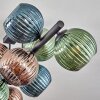 Koyoto ceiling light, globe light blue, green, coppery, 10-light sources