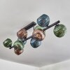 Koyoto ceiling light, globe light blue, green, coppery, 10-light sources