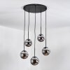 Gastor hanging light, globe light, pendant light chrome, Smoke-coloured, 5-light sources