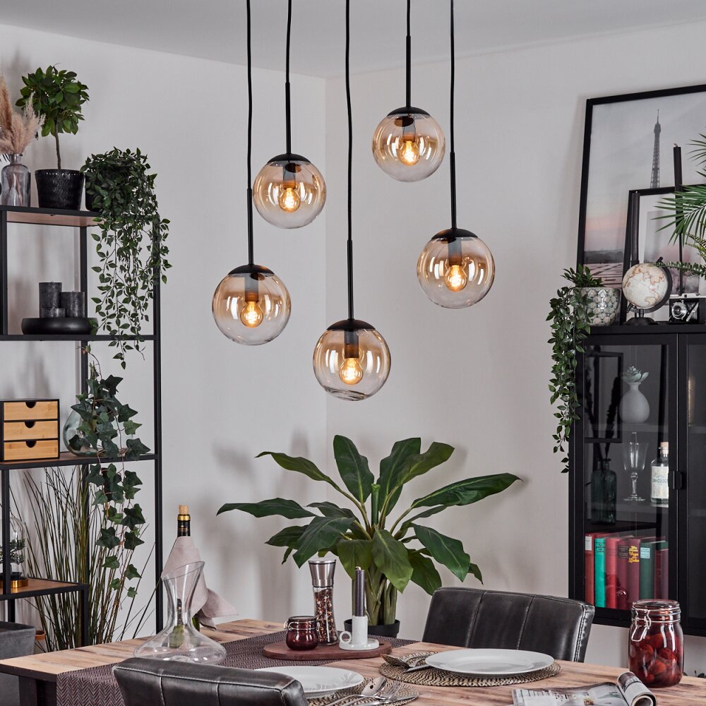 Gastor hanging light, globe light, pendant light Amber, clear, 5-light sources