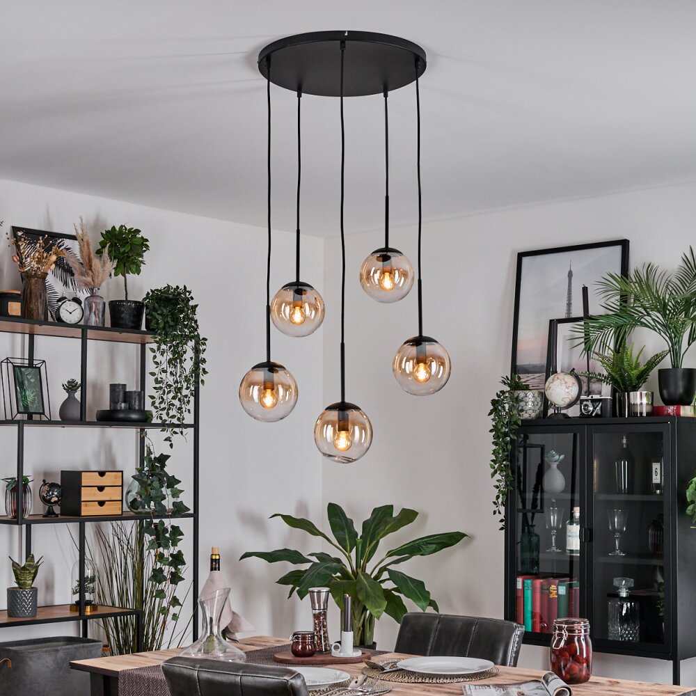 Gastor hanging light, globe light, pendant light Amber, clear, 5-light sources