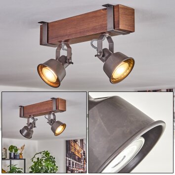 Pehefito ceiling light, ceiling spotlight dark brown, grey, 2-light sources