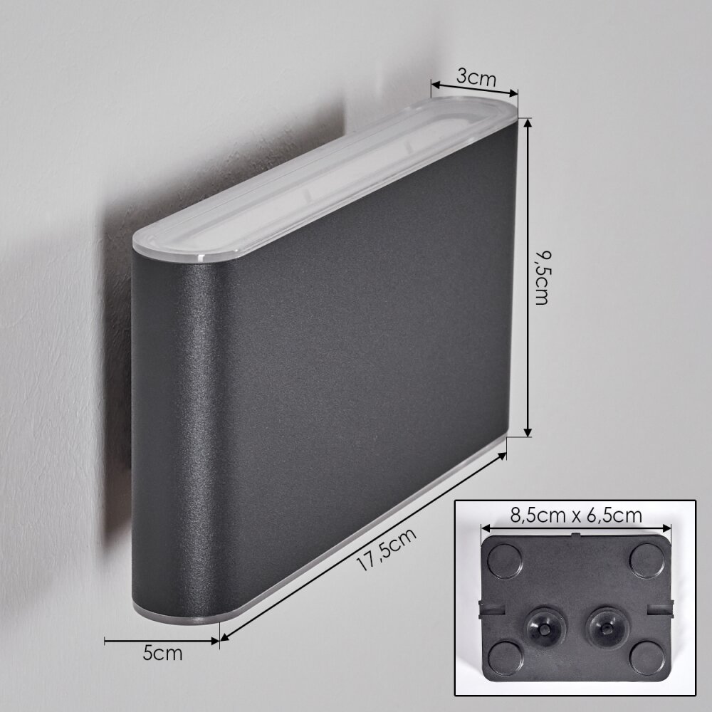 Paranhas outdoor wall light, bathroom light, Up & Down Light, wall light anthracite, 1-light source