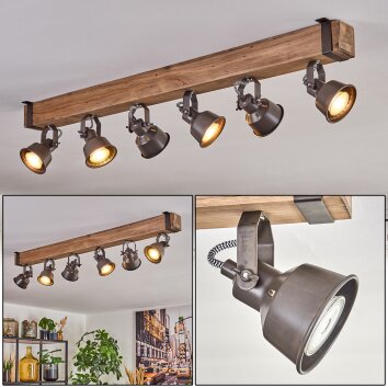 Pehefito ceiling light, ceiling spotlight brown, grey, 6-light sources