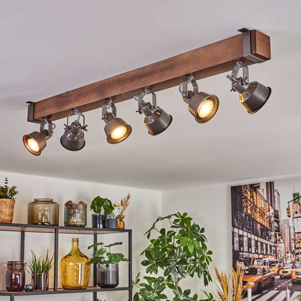 Pehefito ceiling light, ceiling spotlight dark brown, grey, 6-light sources