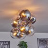 Gastor ceiling light, globe light chrome, clear, Smoke-coloured, 8-light sources