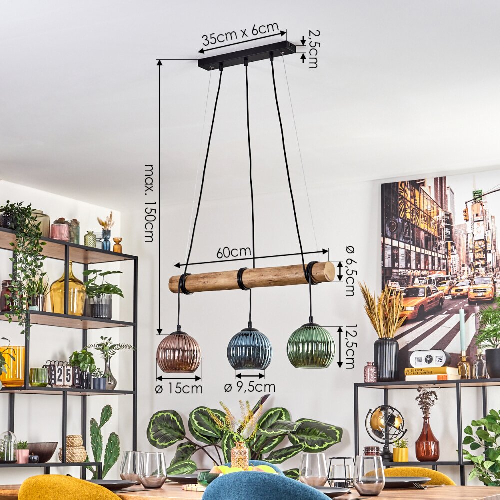 Koyoto hanging light, globe light, pendant light Ecru, black, 3-light sources
