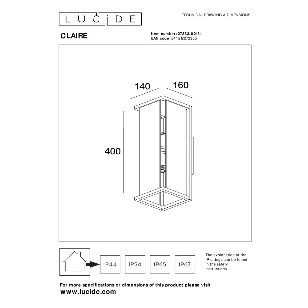 Lucide lights CLAIRE outdoor wall light white, 2-light sources