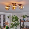 Gastor ceiling light, globe light Amber, clear, 4-light sources