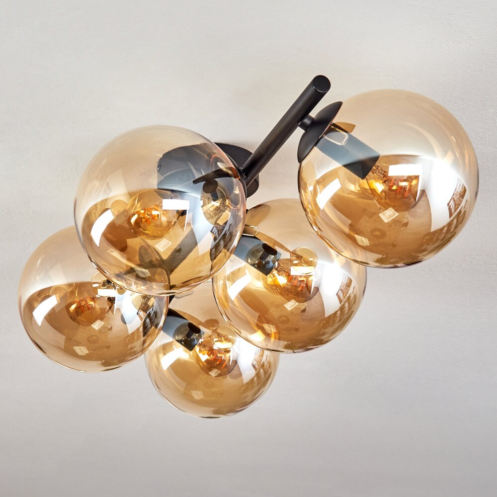 Gastor ceiling light, globe light Amber, 5-light sources