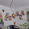 Gastor hanging light, globe light, pendant light chrome, Smoke-coloured, 10-light sources