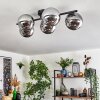 Gastor ceiling light, globe light chrome, Smoke-coloured, 5-light sources