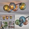 Koyoto ceiling light, globe light blue, green, coppery, 5-light sources