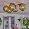 Koyoto ceiling light, globe light blue, green, coppery, 5-light sources