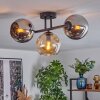 Koyoto ceiling light, globe light Amber, chrome, Smoke-coloured, 3-light sources