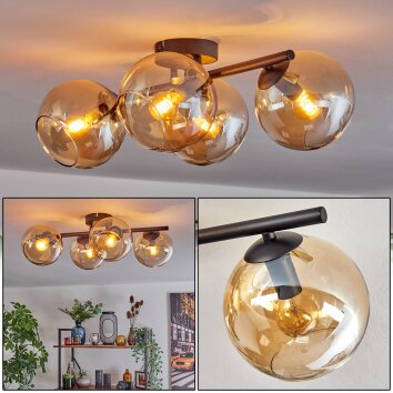 Koyoto ceiling light, globe light Amber, 4-light sources